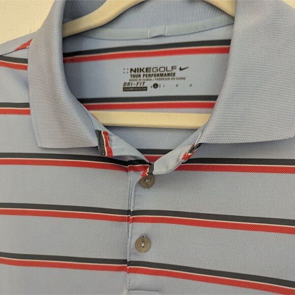 Nike Tour Performance Polo Shirt Mens Large Blue/Red Stripe Dri-Fit Golf - Picture 4 of 5